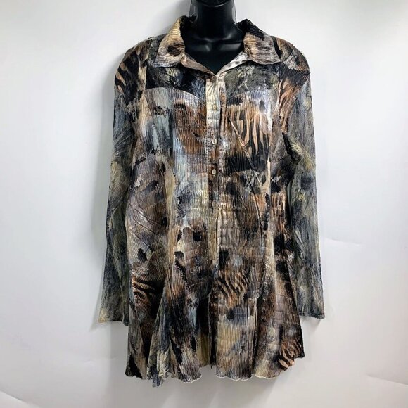 Komarov Women's Crinkle Lace Button Abstract Long Sleeve Shirt Size XL - Picture 1 of 13